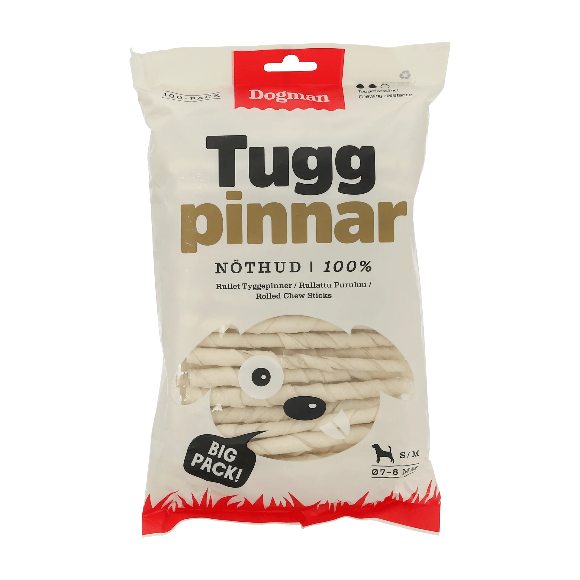 Dogman Tuggpinnar Rullade 100p Vit 12,5cm