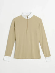 Långärmad tävlingstopp i tekniskt material med 1/2 zip, ståkrage med rundad framkant och vit manchett. Snabbtorkande och andas för optimal komfort.