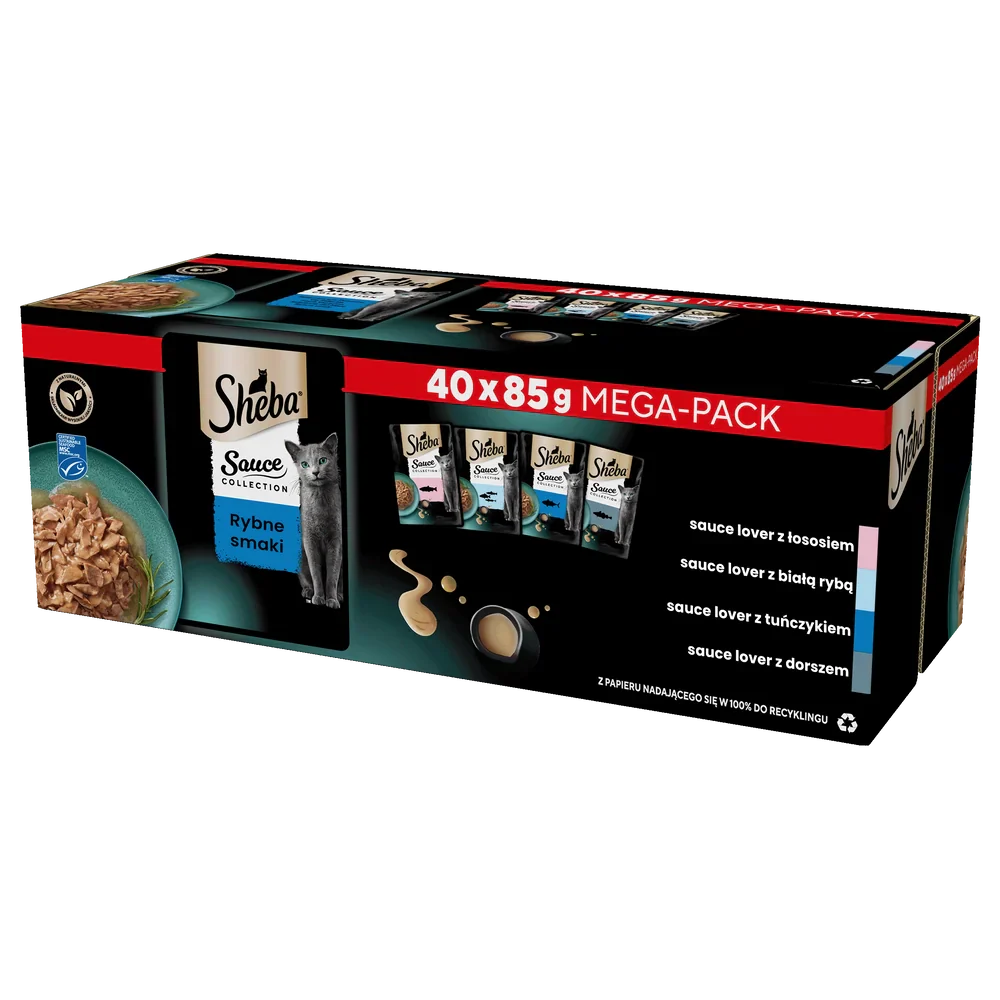 SHEBA Sauce Collection Rybne Smaki påsar 40x85 g – våtfoder för vuxna katter, i sås