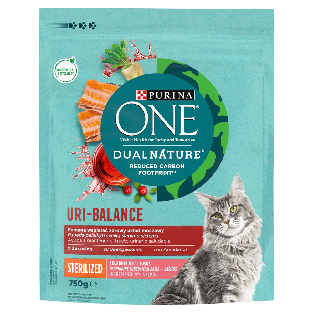 PURINA One Dual Nature Sterilized Lax & tranbär 750 g