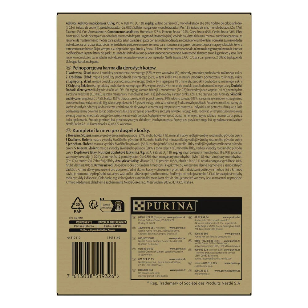 Purina Gourmet Gold Mus mix 96x85g (nötkött, kanin, lamm, kalv)