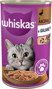 WHISKAS Adult burk 400 g - våtfoder för vuxna katter, bitar med anka i gelé