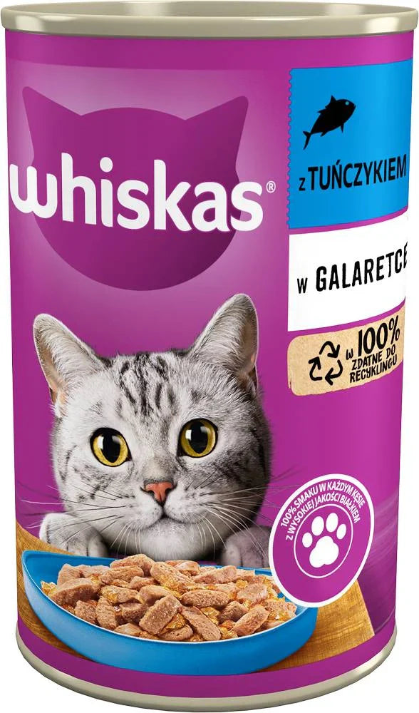 WHISKAS Adult burk 400 g - våtfoder för vuxen katt, bitar med tonfisk i gelé