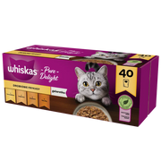 Whiskas 1+ våtfoder för katter ragout fjäderfä urval i gelé, 40 x 85 g (1 förpackning) – högkvalitativt våtfoder för vuxna katter i 40 portionspåsar